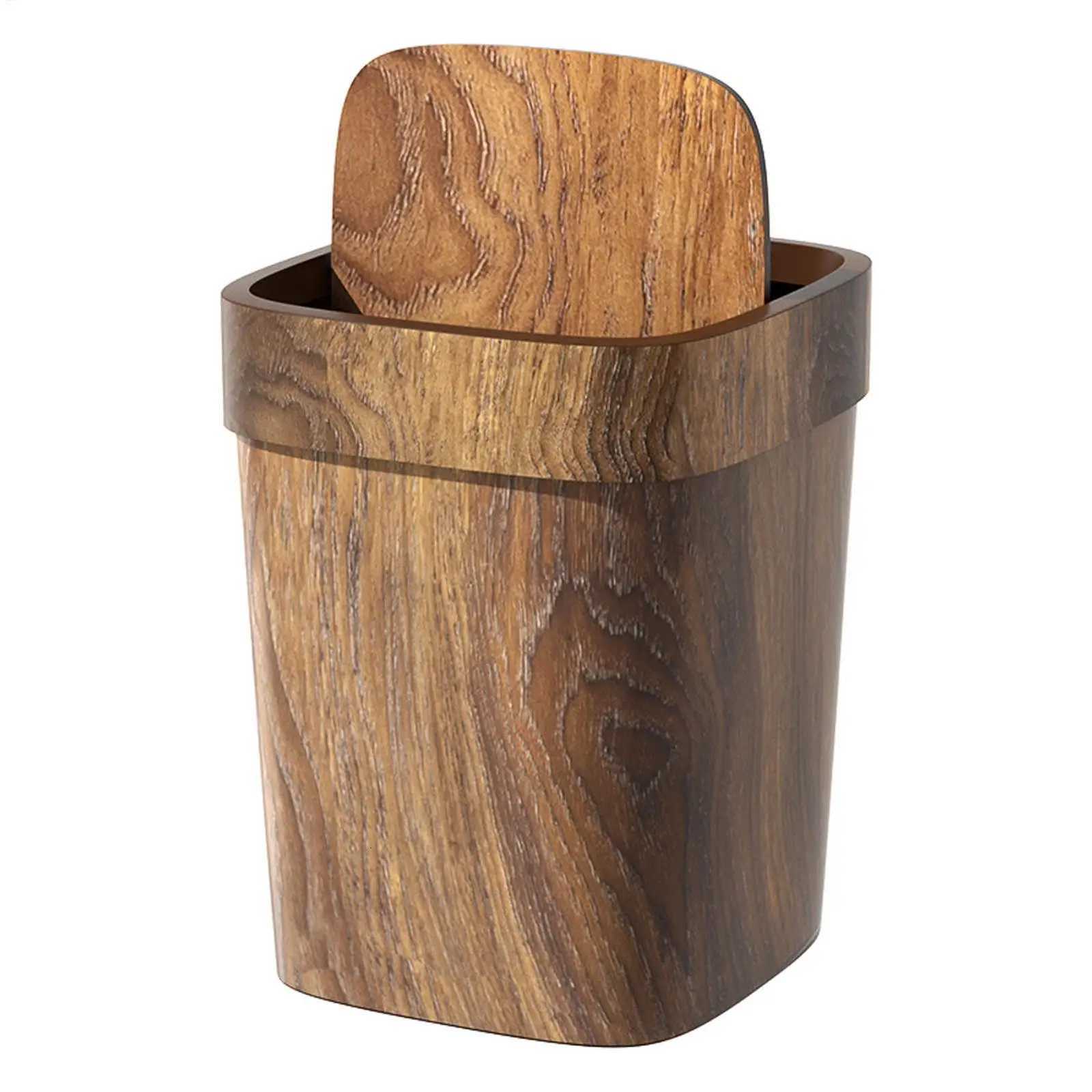 Imitation Wood Grain Garbage Can With Swing Lid 12L Garbage Bin Odor-Proof Litter Bin Rectangle Garbage Container Bin For Home C251120