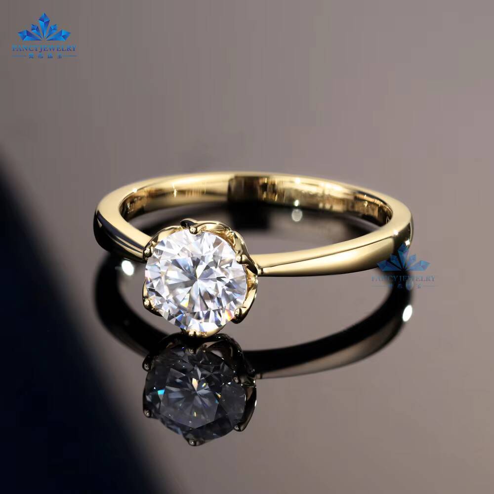 Fine Jewelry 14K 18K Solid Gold Classic Brilliant Cut Moissanite Engagement Rings Prong Setting for Women Wedding Anniversary