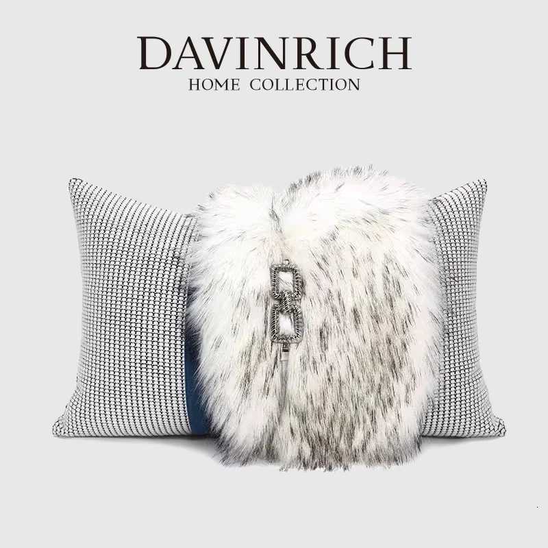 Pillow Case DAVINRICH Nordic Snow Fox White And Gray Textured Faux Fur Lumbar Case Modern Minimst Luxurious Cushion Cover 30x50cm C251120