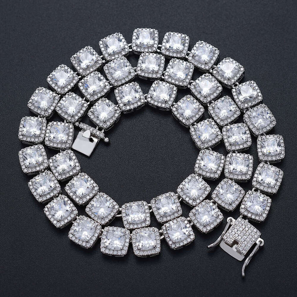 Designer Luxury 10mm square pink white rock sugar real gold plated ice VVS Moissanite collarbone chain Hip Hop necklace Free delivery
