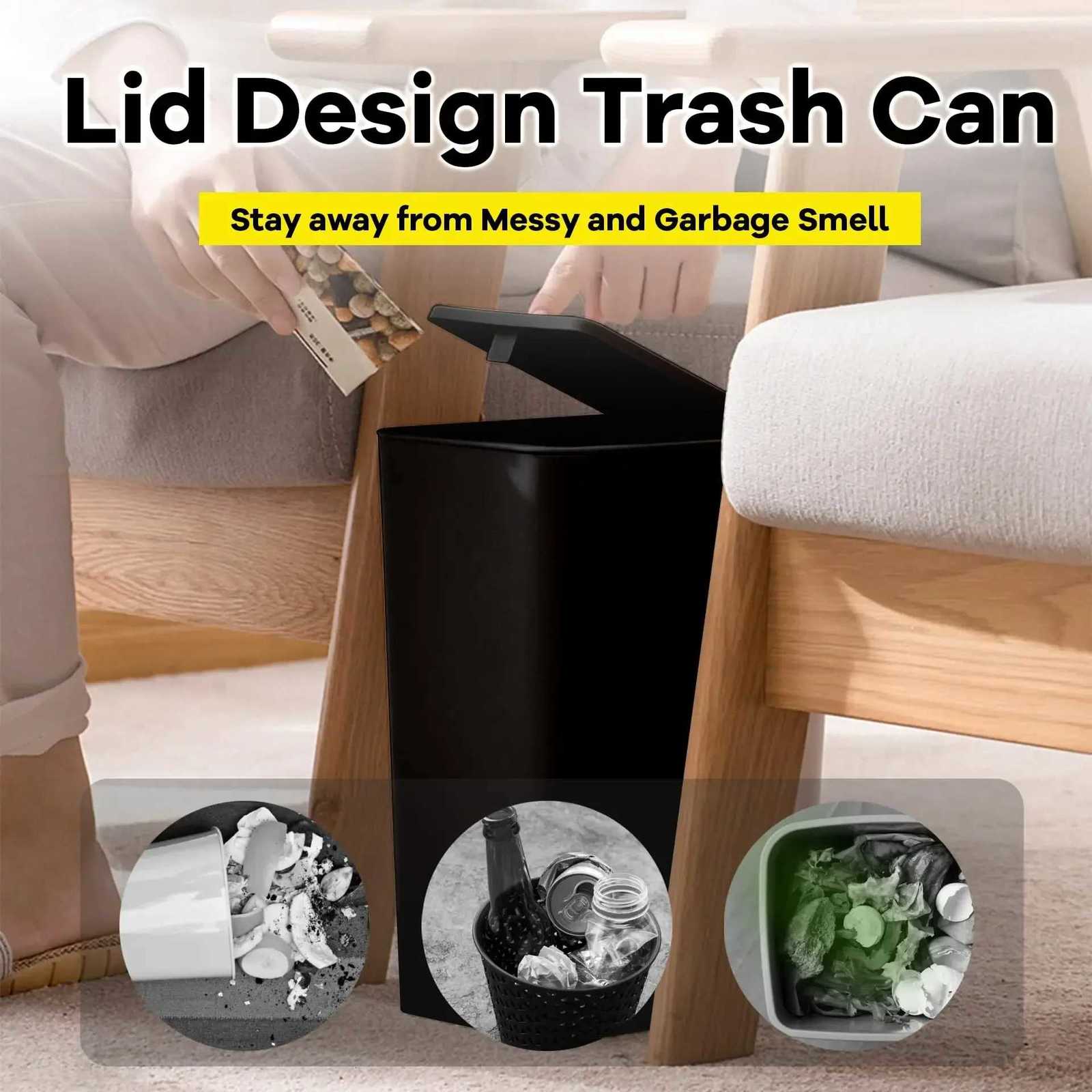 Bathroom Trash Can-10L Small Garbage Can with Press Top Lid for ToiletBedroomLiving Room Plastic Wastebasket with Pop-up Lid C2511203