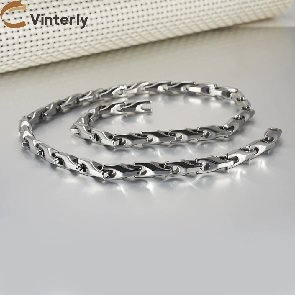 Tungsten carbide long necklace mens scratch resistant beer bottle chain 56cm jewelry waterproof punk high polished heavyduty 250420