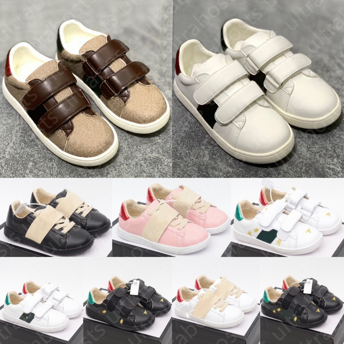 Kids Designer Shoes Casual Bee Trainers Toddlers Boys Girls Sneakers Children ace Baby Classic Black White Pink Luxury Brands Sneaker Red Beige Stars Tiger Strap