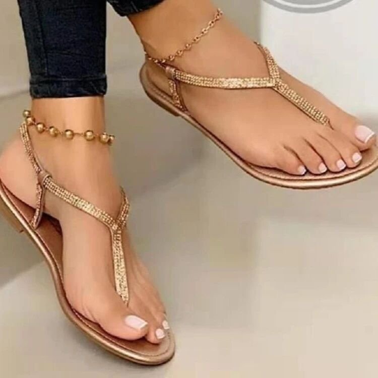 Summer European and American rhinestones fashion beach holiday soft flat sandals for women 240607