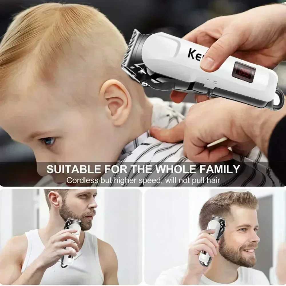 Kemei Hair Clipper KM-809A Washable Rechargeable Variable Speed Professional Barber Trimmer with Carbon Steel Cutter HeadT251120