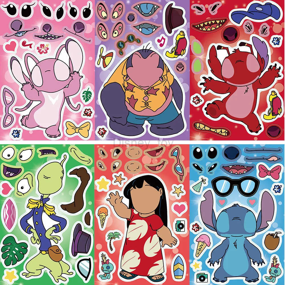 Disney sticker 8 Disney stickers cartoon puzzle stickers cute childrens facial DIY toys fun assembly puzzle children boys and girls Y2504020