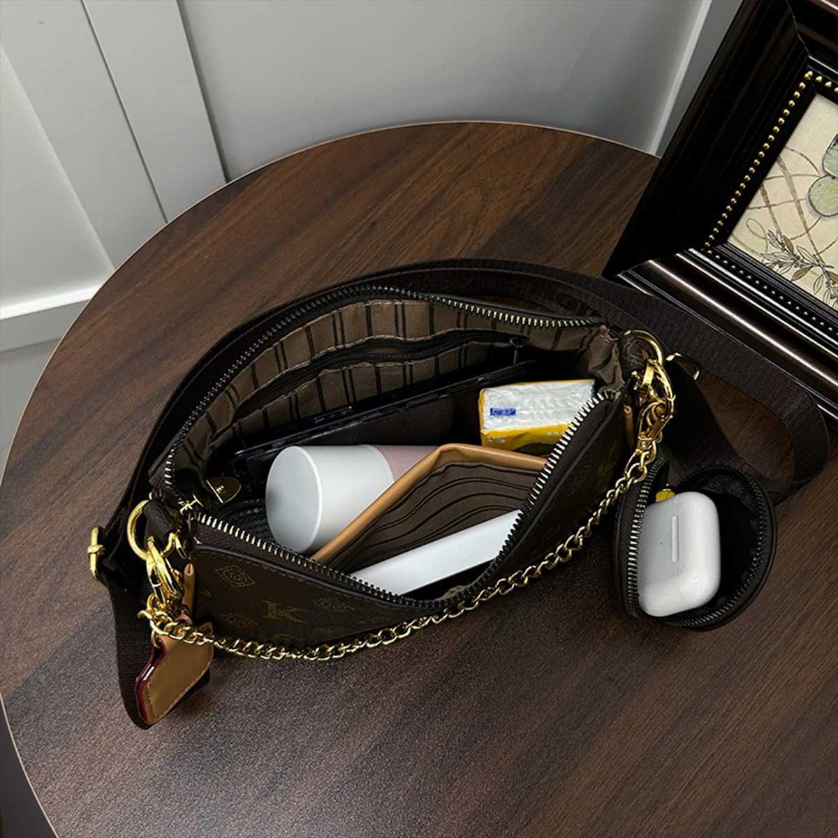 Wen Fi Floral Letter Print Shoder Bag Chain Large Capacity Zipper Adjustable Strap Mini Pouch Attachment Daily Cmute Y251120