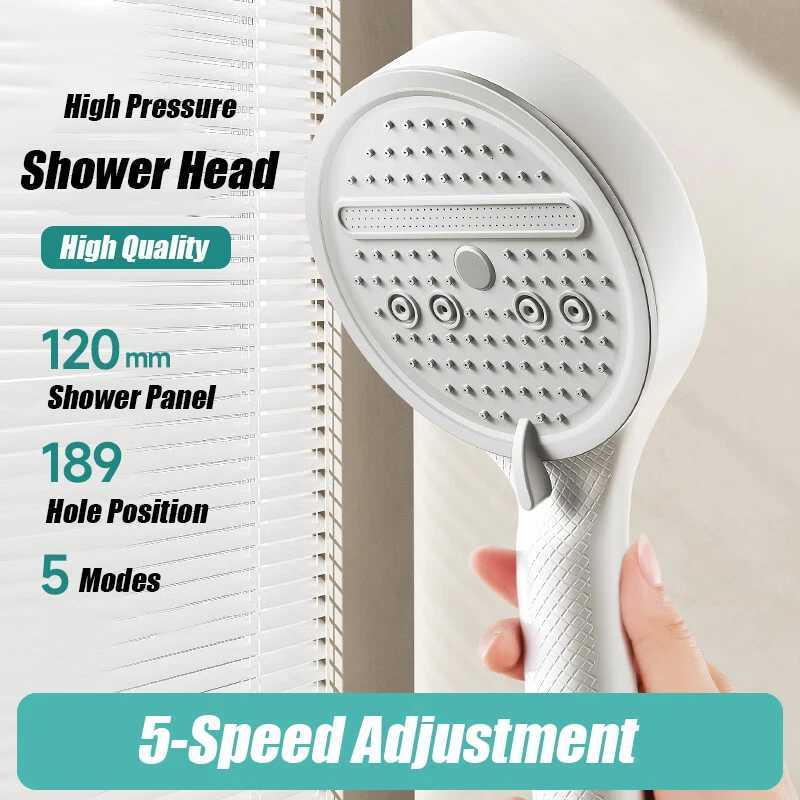 5 Modes Adjustable Shower Head Bathroom Water Saving Showerhead with Hose Base Carbon Fiber Pattern Bathroom AccessoriesM251120