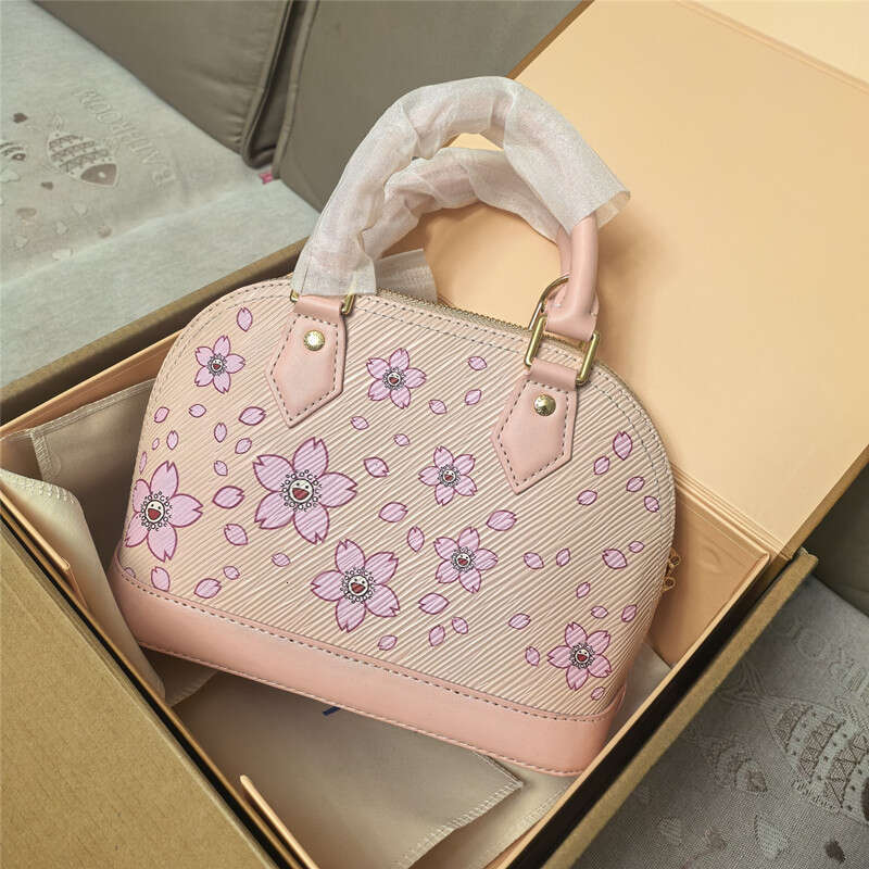 Designer Bag 2025 New Water Ripple Leather Shell Bag, Cherry Pollen Fashion Handbag, Trendy Brand Single Shoulder Large Capacity Crossbody Bag