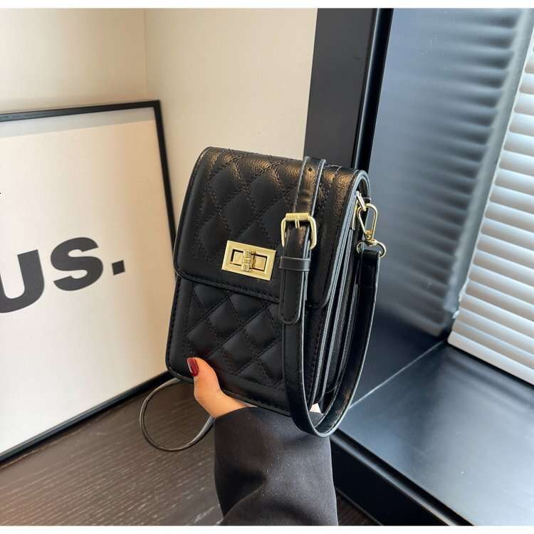 Women's new fashionable checkered embroidery thread high-end commuting phone bag, zero wallet, single shoulder diagonal cross bag