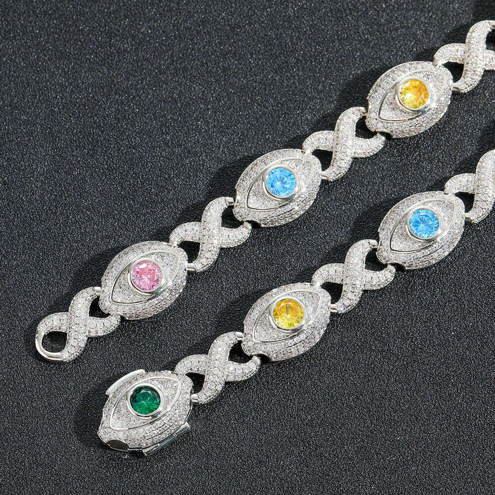 Luxury 14mm eye Infinity Colored Ice out VVS Moissanite 8-figure Cuban Chain Creative Hip Hop Men Women Necklace Bracelet Free delivery