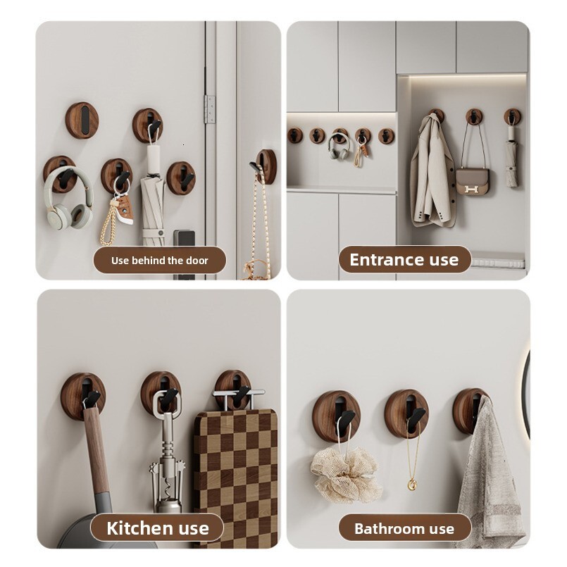 Walnut Wood Invisible Wall-Mounted Hidden Bathroom Folding Hook Wall Hanging Door Back Entrance Clothes Rack