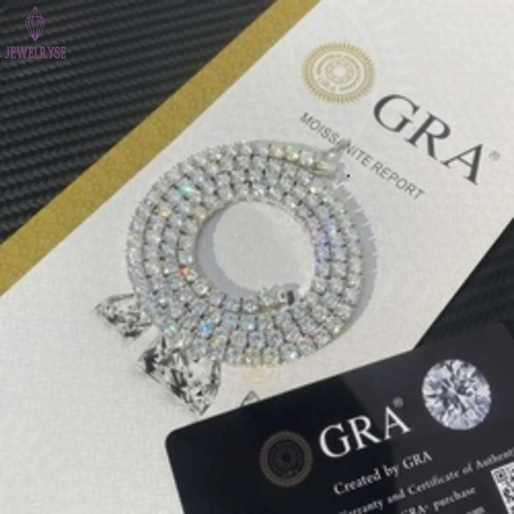 Hip-Hop Jewelry GRA Certificate S925 3MM 4MM 5MM 6.5MM VVS D Color Diamond Moissanite Tennis Chain Necklace