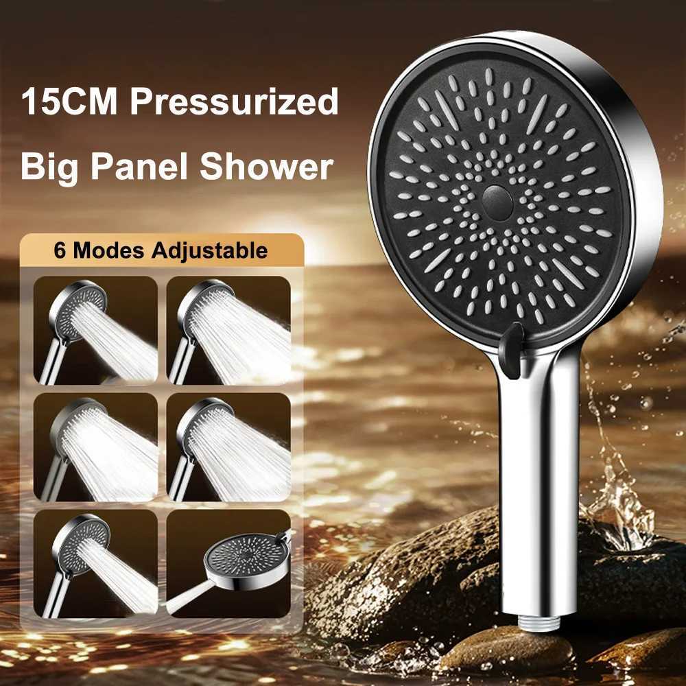 Adjustable Pressurized Shower Head 15CM Big Panel 6 Modes High Pressure Large Flow Showerhead Rainfall Handheld Bathroom ShowerM251120
