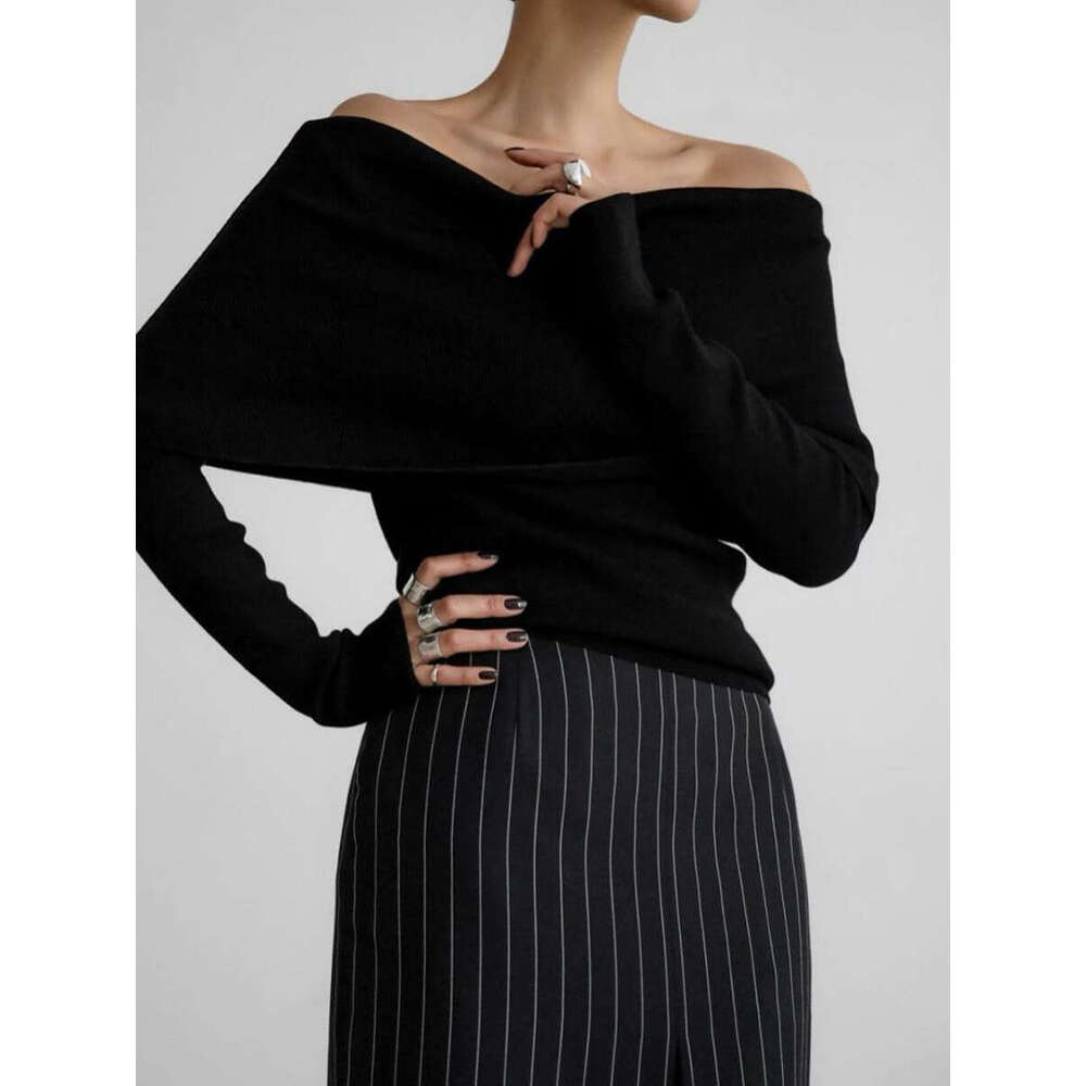 hoodie Women's Wear Sweater Women's Autumn/Winter Style Long Sleeve Knitted Bottom Shirt One Sexy Slimming Off Shoulder Top jacket