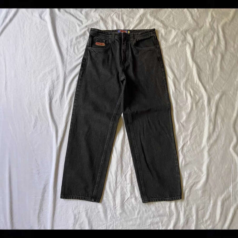 Empire Cowboy Skateboard Solid Black Big Boy Jeans Embroidered Durable Straight Loose Pants