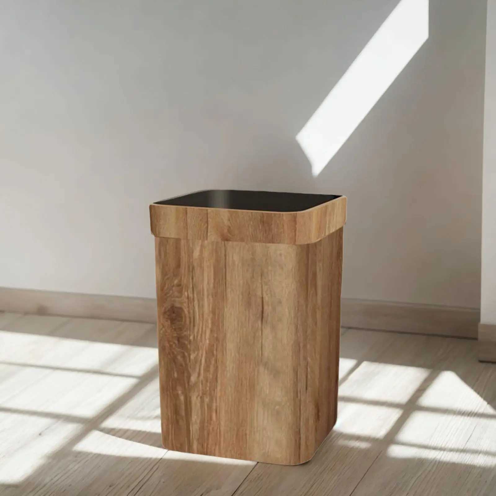 Trash Can Decorative Lidless Wood Grain Rubbish Bin for Bedroom Dorm Laundry C251120