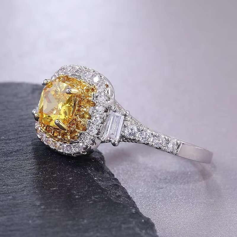 DHCollections Yellow Stone Cocktail Ring for Women Silver Tone Elegant Statement Band Jewellery for Parties Size 6-10