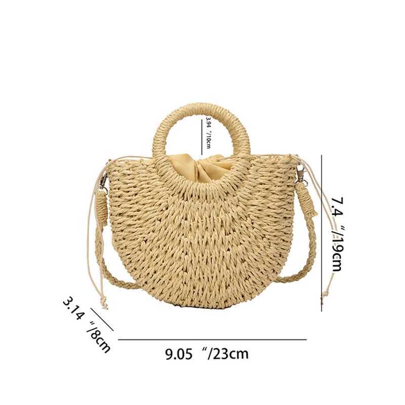 Handwoven Straw Rattan Half-Moon Beach Handbag Large Capacity Women Summer Hollow Out Crossbody Shoulder Bag XJ250610