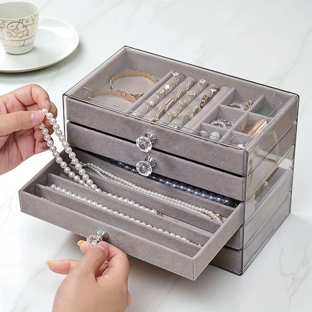 5-layer jewelry box velvet drawer tray transparent jewelry storage box elegant jewelry display box 251118