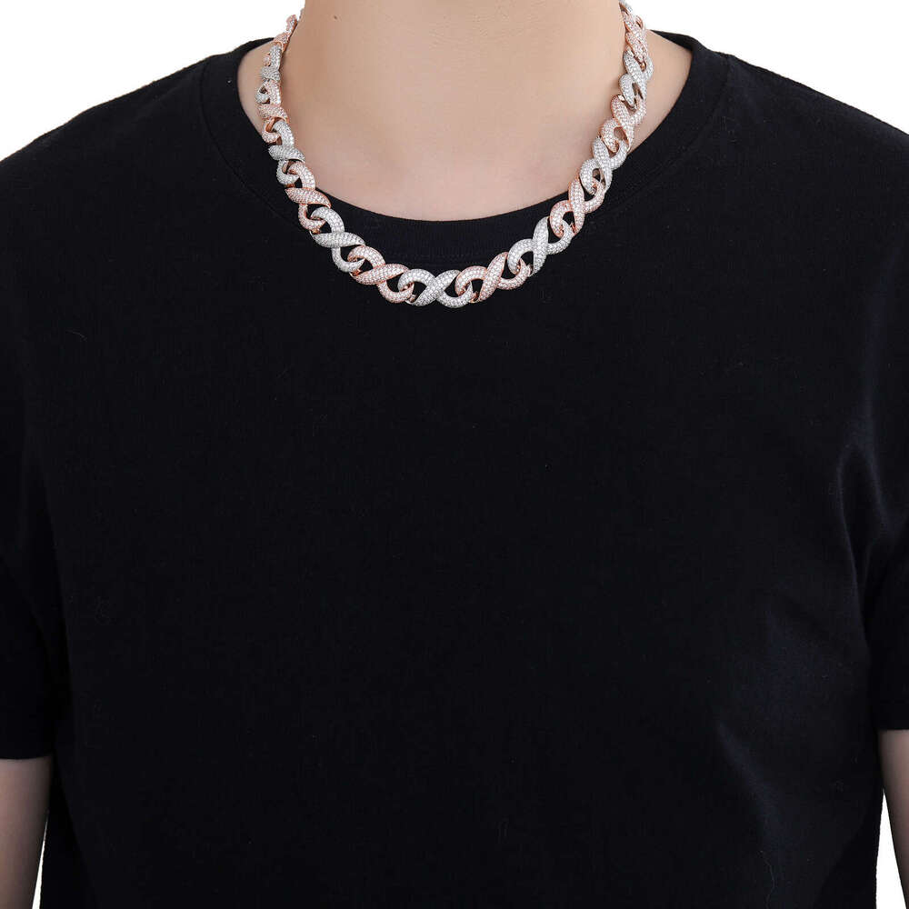 Luxury designer 15mm 8-figure Cuban Chain Rose Gold two-tone Hip Hop Ice Out VVS Moissanite Necklace Bracelet with free shipping