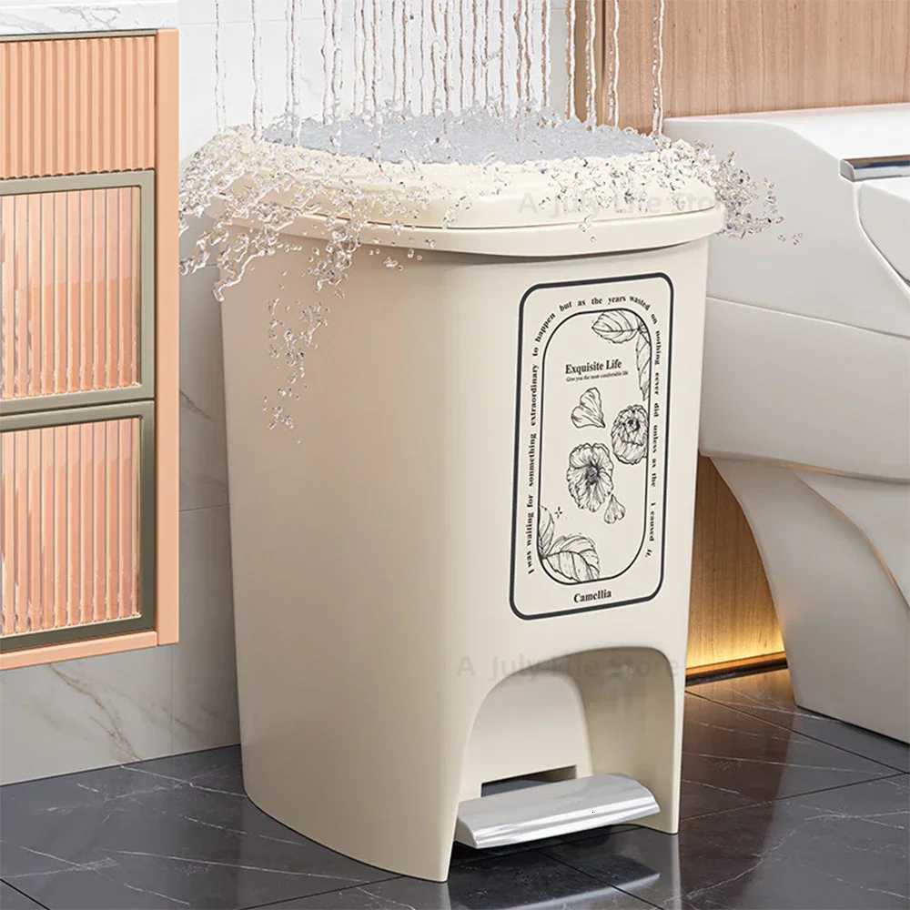 Trash Can Bathroom 15L New Pedal Waterproof Wastebasket with Lid Recycle Bin Storage Bucket Food Waste Kitchen Accessories C251120