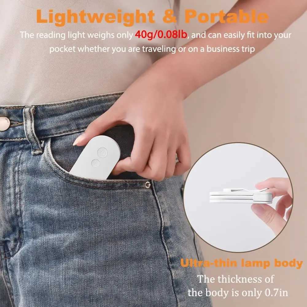 Portable LED Reading Lights Eye Caring 3 Color Temperatures and Dimming Brightness Book Lights Lightweight USB Rechargeable M251120