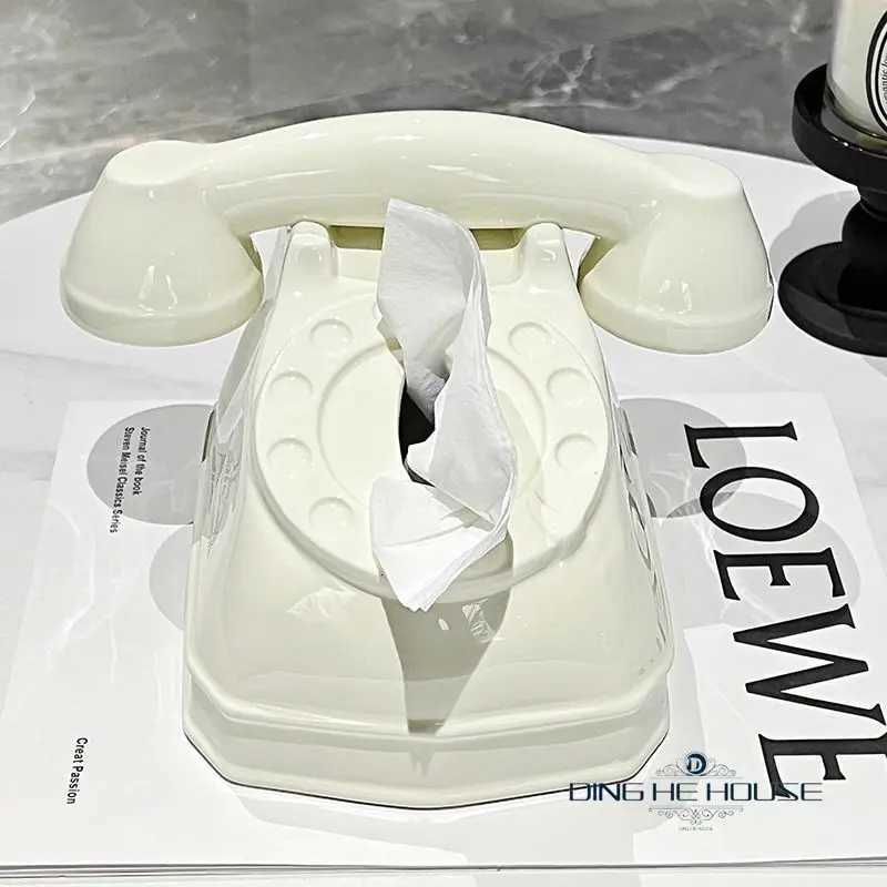 Creative Personty Retro Telephone Tissue Box Household Living Room Bedroom Table Decorative Style Storage Box C251120
