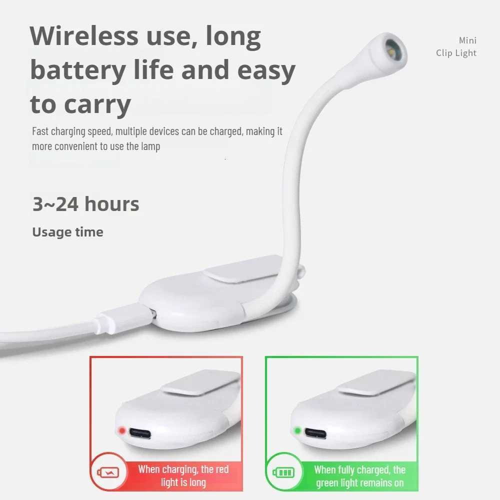 USB LED Book Reading Lamp Rechargeable Lamp 3 Color Mini Eye Protection Adjustable Clip 360 Flip Study Light For Travel Bedroom M251120
