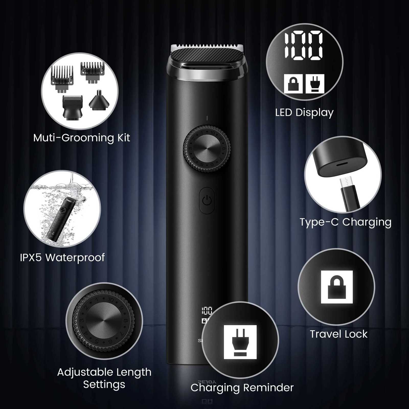 Sejoy Electric Hair Trimmer for men 3 in 1 Shaver Razor Cordless Hair Clipper Rechargeable Nose Hair Trimmer with LED DisplayT251120