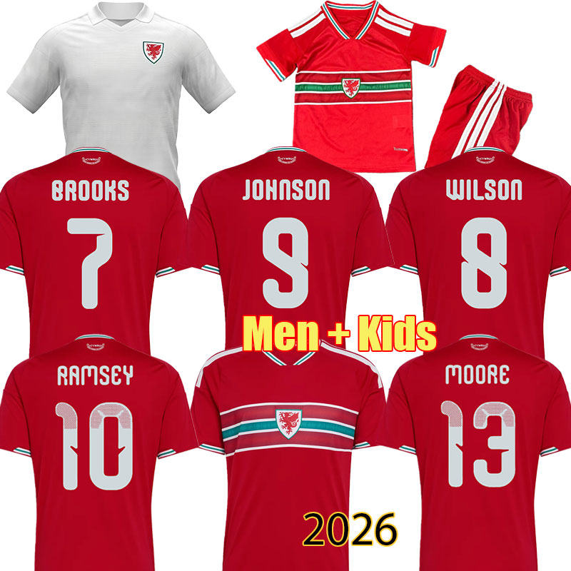2026 Wales Soccer Jerseys JOHNSON Football Shirts WILSON 26 27 Wales National Team Kits MOORE Camiseta De Futbol JOHNSON Men Kids Authentic Kit 778