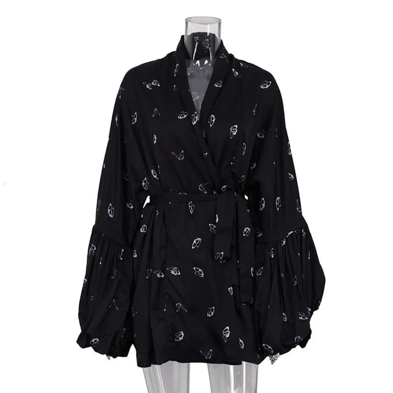 Butterfly Printed Casual Womens Clothing n Puff Pajama Satin Pendant Aline Ski Club Vestdos 250420