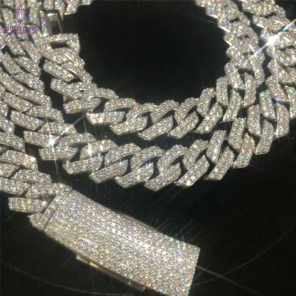 High Quality Iced Out Cuban necklace Pass Diamond Tester VVS Moissanite Hip Hop Jewelry Cuban Bracelet 15MM 925 Sterling Silver Cuban Links