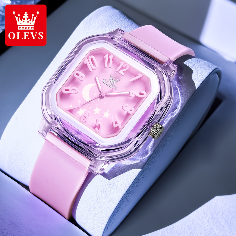 OLEVS Designer Ladies' Luxury Silicone Strap Waterproof Luminous Quartz Square Watch Offers Free Wholesale Delivery For Students And Children