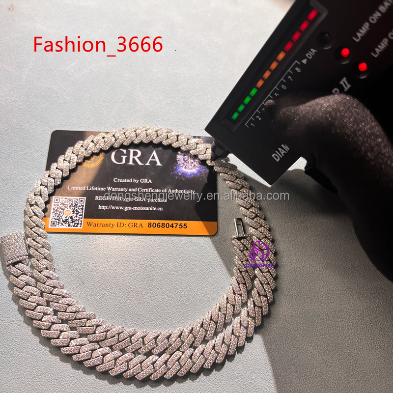 10mm Pass the Diamond test Pen Fashion Jewelry 925 Silver 18K Gld Iced Out D Vvs Moissanite Hip Hop Men Cuban Chain Bracelet