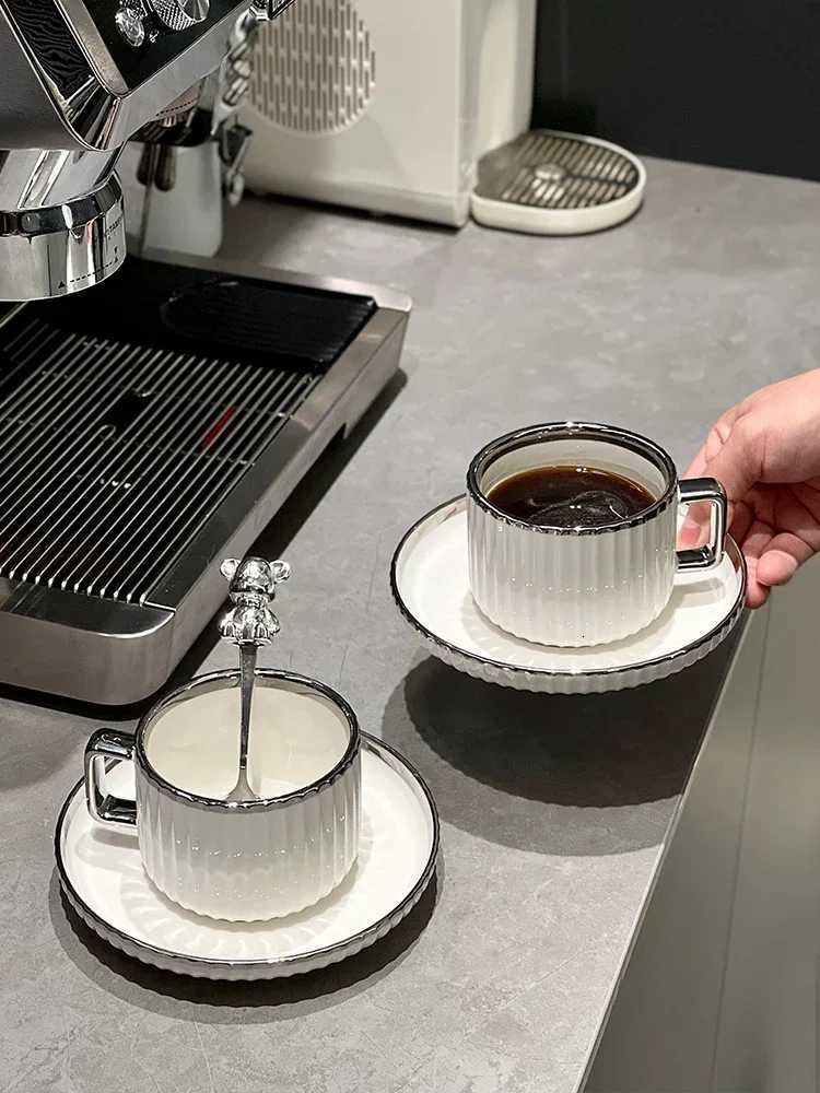 Silver-edged coffee plate Girls spend afternoon tea cups breakfast cups and milk cups as gifts for friends T260428