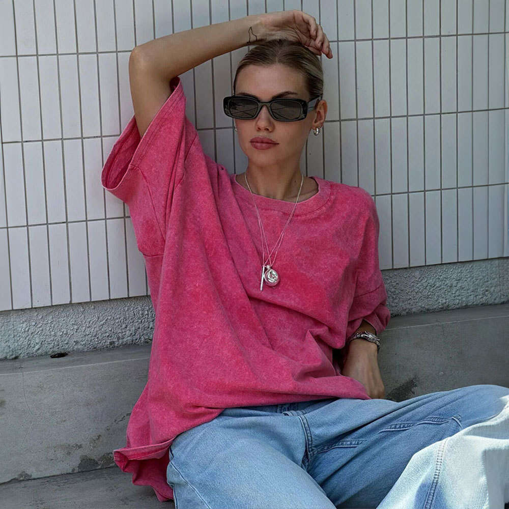 hoodie Women's Wear Worn For Summer , With A Relaxed Casual Round Neck. Washed And Brushed Short Sleeved T-Shirt jacket