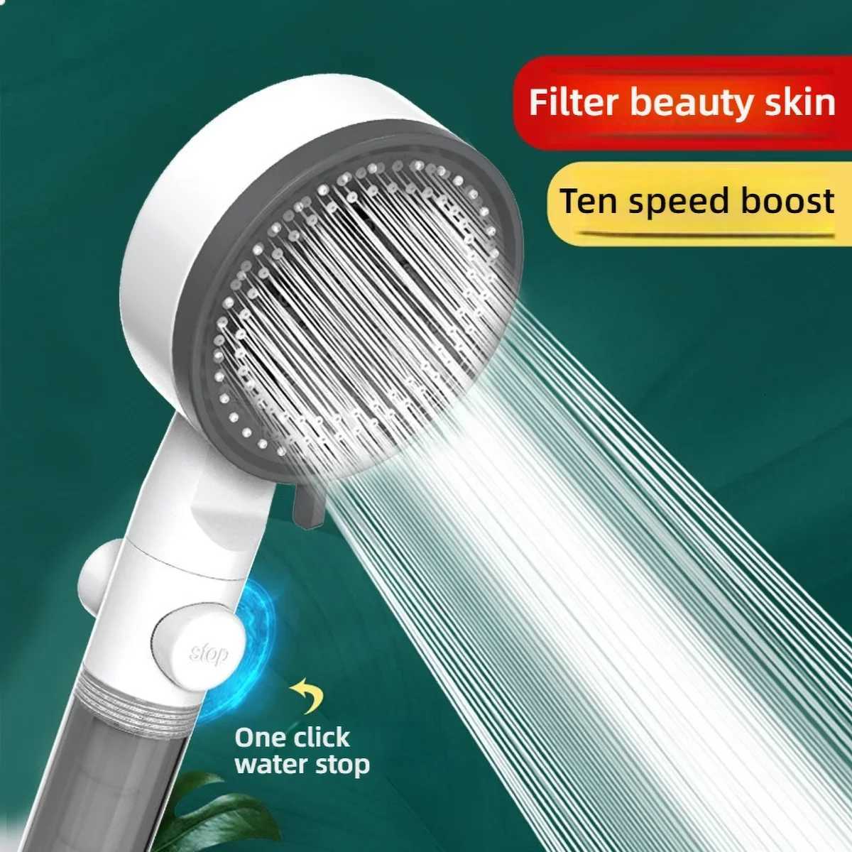 10 Spray Filtered Shower Head High-Pressure Handheld Water Saving Showerhead Fall Resistance Black White Bathroom Shower NozzleM251120