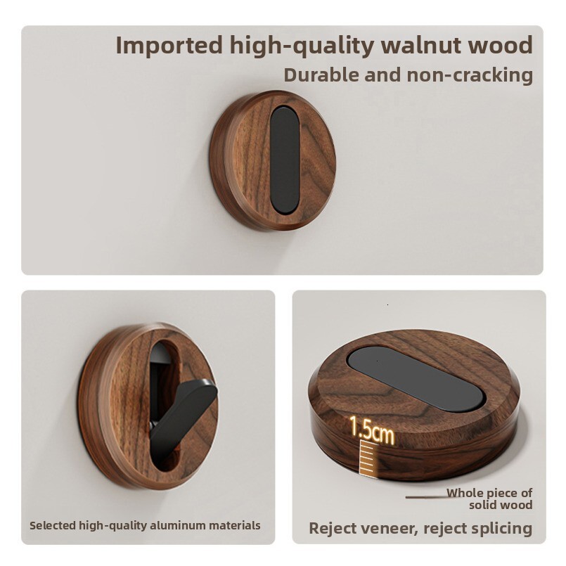 Walnut Wood Invisible Wall-Mounted Hidden Bathroom Folding Hook Wall Hanging Door Back Entrance Clothes Rack