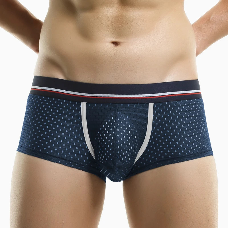 Ice silk underwear mens boxer boys summer thin breathable Ushaped shorts sexy mesh pants 250417