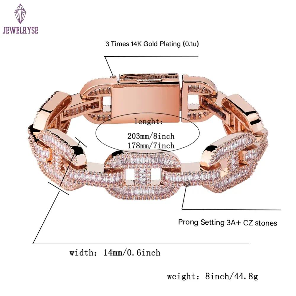 14mm Big Box Clasp Cuban Link Bracelet Tennis Gold Sier Plated Iced Out Baguette Zircon Men Hip hop Jewelry