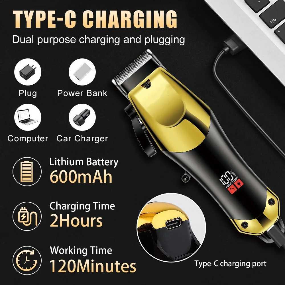 USB Rechargeable Hair Clippers For Men Kit 3-Piece Set Golden Balck Hair Clippers With LCD Display 8 Guide Combs Trimmer ShaverT251120
