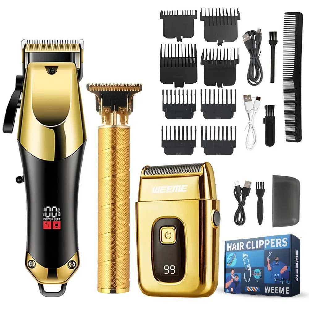 USB Rechargeable Hair Clippers For Men Kit 3-Piece Set Golden Balck Hair Clippers With LCD Display 8 Guide Combs Trimmer ShaverT251120