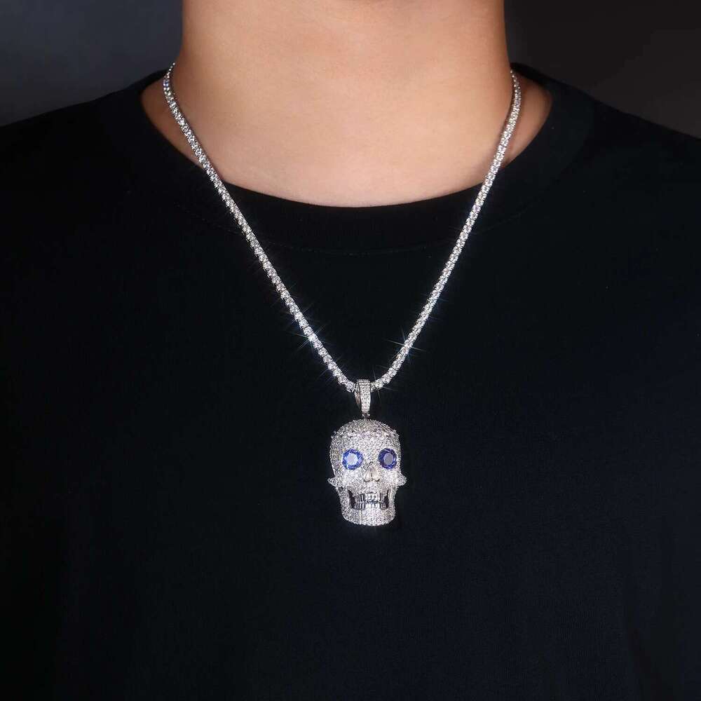 JIUZUAN Full Moissanite Pendant Skull Necklace Hip Hop Sier Gold Plated Pave Jewelry Gift Comes with GRA Certificate