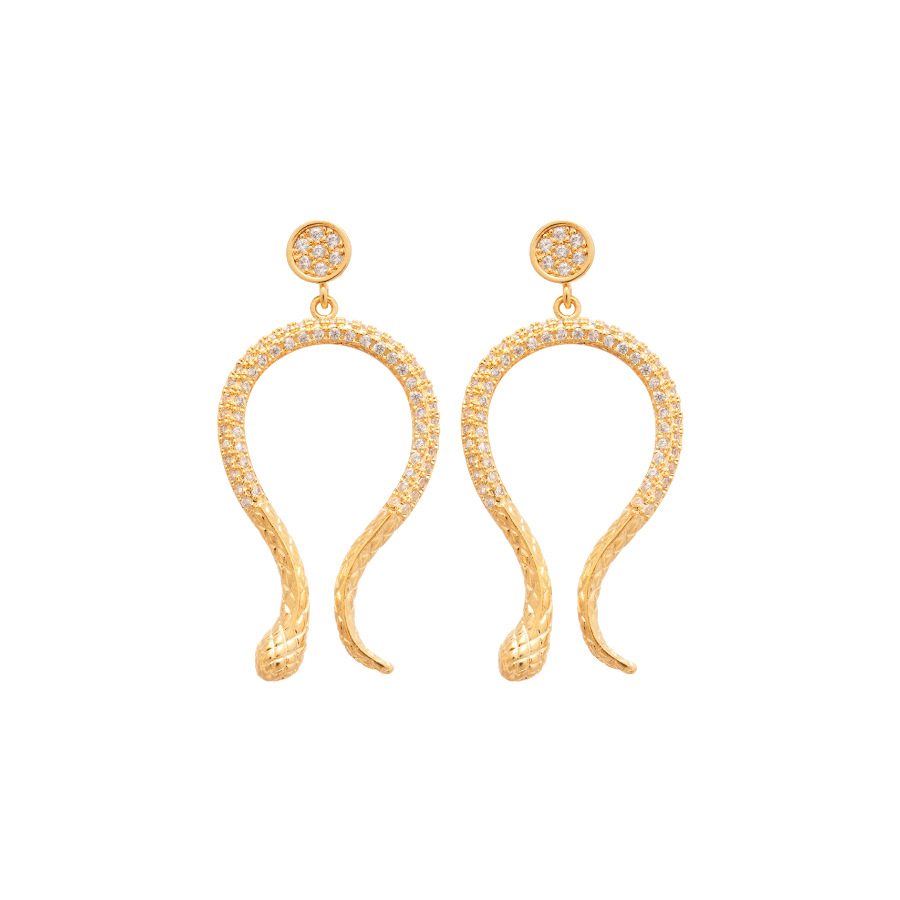14k Real Gold Plated Zircon Snake Light Luxury High-end European and American Cross-border Exaggerated Retro Earrings for Women - view 9