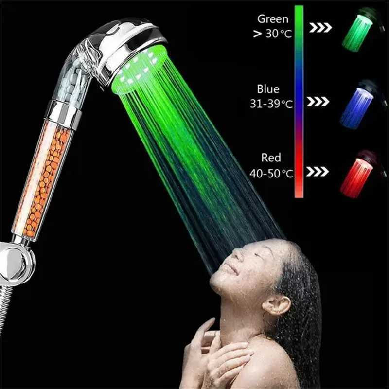 1pc LED Colorful Shower Head Temperature Control Changes Color Shower Head 7/3 Color Home Bathroom Hardware Shower AccessoriesM251120