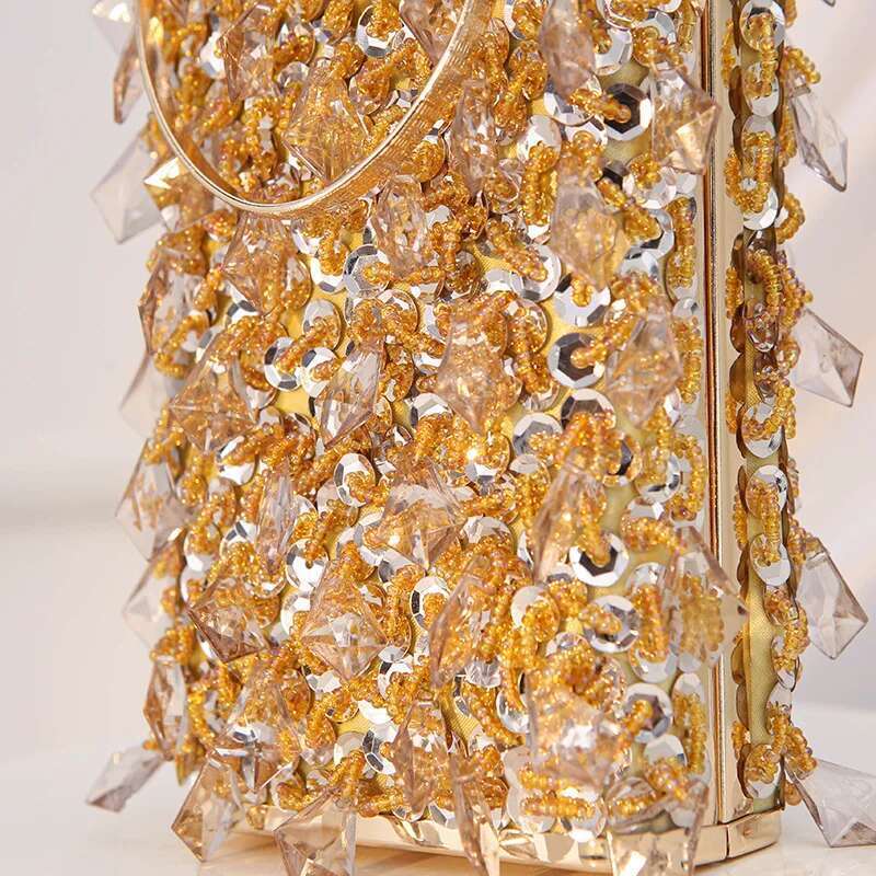 Glass Rhies Party Gold Clutch Purse Evening Designer Women S Handbag Mini Square Tassel Bags Bag