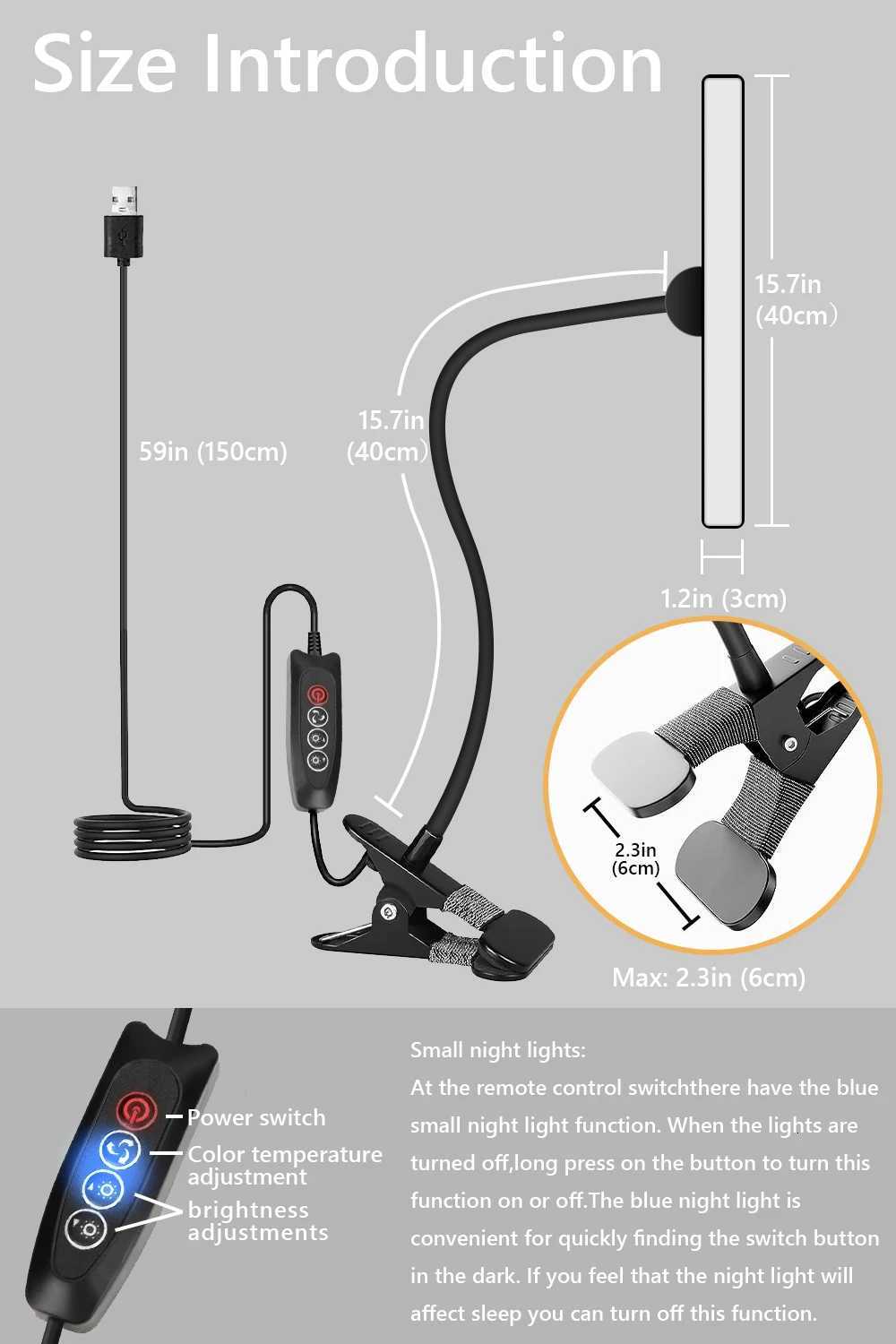Desk Lamp LED Dimmable 10W 40CM Desk Lamp Clampable Eye Protection Clamp Light 3 Colour Temperature10 Brightness M251120