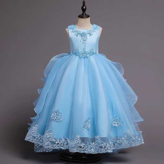 Girl's Dresses Children's princess dress summer wedding dress evening dress large performance dress long dress, puffy trailing dress flowere