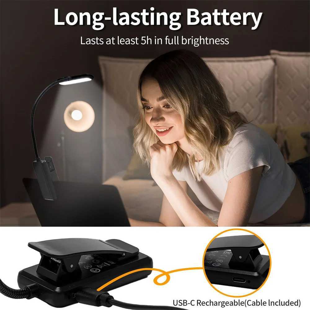 LED Reading Lamp Book Clamp Reading Light USB Rechargeable 3 color Temperatures for Work Reading Student Dormitory Night Light M251120